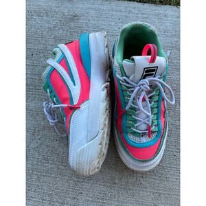 fila women's disruptor ii size 8 pink teal worn